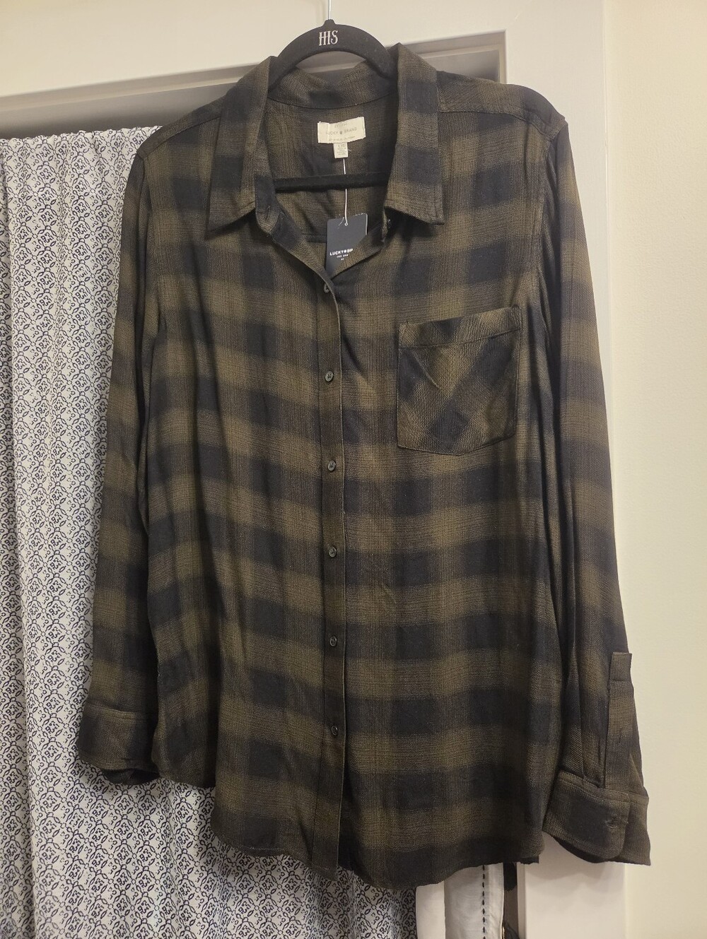 Lucky Brand green & black plaid button up shirt NWT